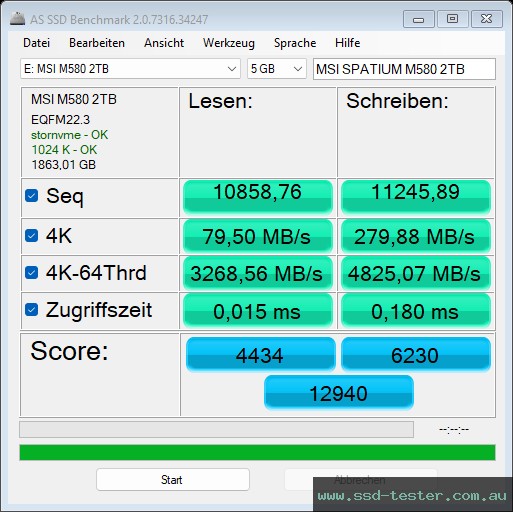 AS SSD TEST: MSI SPATIUM M580 FROZR 2TB