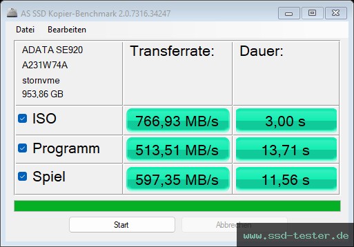 AS SSD TEST: ADATA SE920 1TB