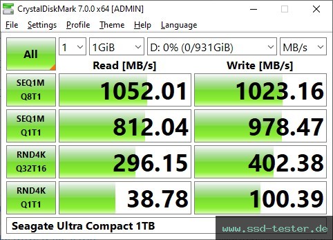 CrystalDiskMark Benchmark TEST: Seagate Ultra Compact 1TB