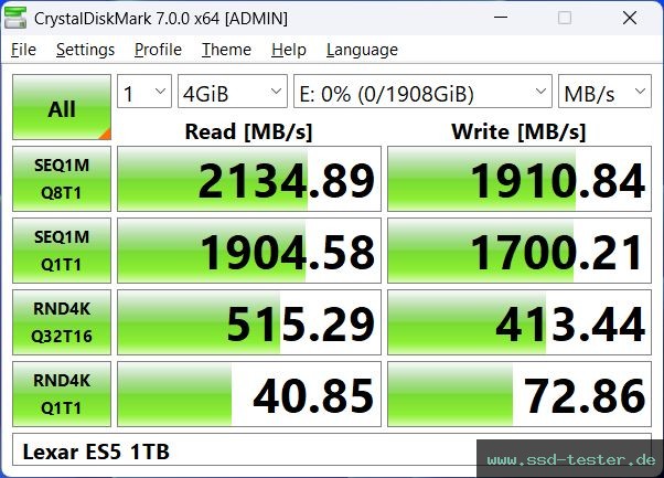 CrystalDiskMark Benchmark TEST: Lexar ES5 2TB