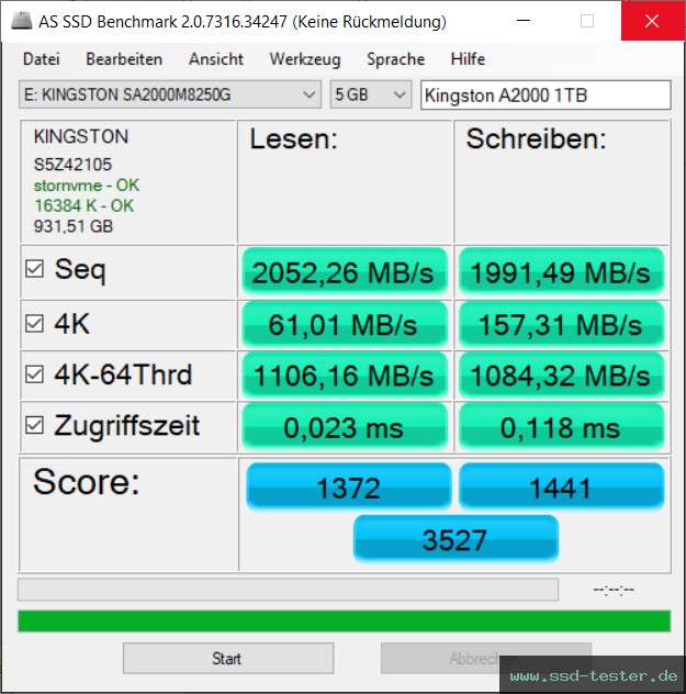 AS SSD TEST: Kingston A2000 1TB