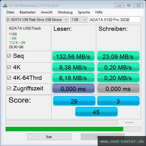 AS SSD TEST: ADATA S102 Pro 32GB