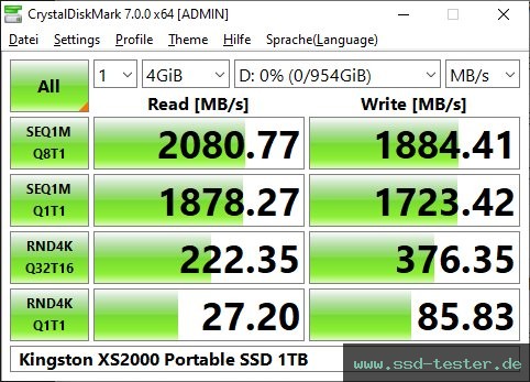 CrystalDiskMark Benchmark TEST: Kingston XS2000 Portable SSD 1TB