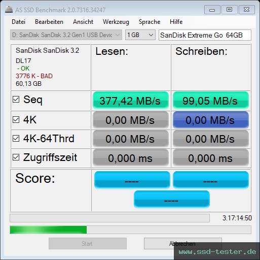 AS SSD TEST: SanDisk Extreme Go (neue Version) 64GB