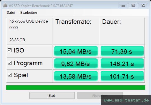 AS SSD TEST: HP x755w 32GB