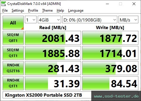CrystalDiskMark Benchmark TEST: Kingston XS2000 Portable SSD 2TB