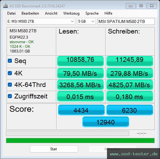 AS SSD TEST: MSI SPATIUM M580 FROZR 2TB