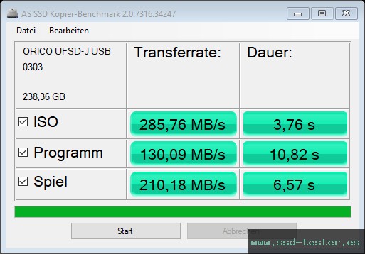 AS SSD TEST: ORICO UFSD-J 256GB