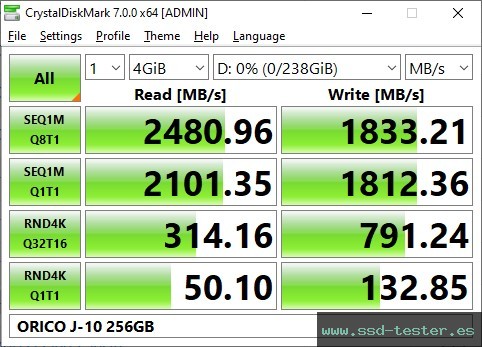 CrystalDiskMark Benchmark TEST: ORICO J-10 256GB