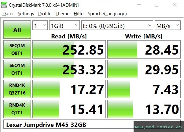 CrystalDiskMark Benchmark TEST: Lexar Jumpdrive M45 32GB