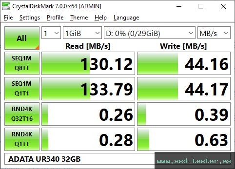 CrystalDiskMark Benchmark TEST: ADATA UR340 32GB