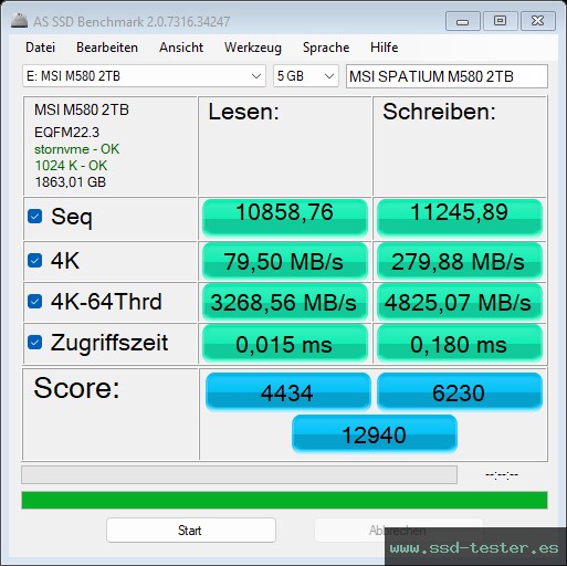 AS SSD TEST: MSI SPATIUM M580 FROZR 2TB