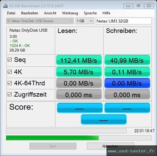 AS SSD TEST: Netac UM3 32Go