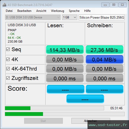 AS SSD TEST: Silicon Power Blaze B25 256Go