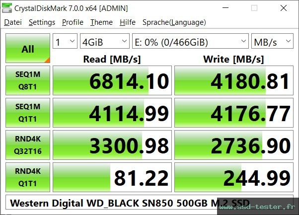 CrystalDiskMark Benchmark TEST: Western Digital WD_BLACK SN850 500Go