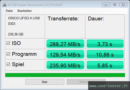 AS SSD TEST: ORICO UFSD-X 256Go