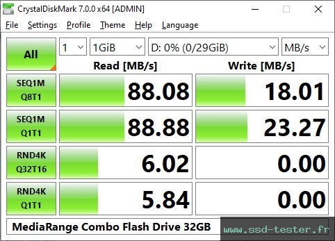 CrystalDiskMark Benchmark TEST: MediaRange Combo Flash Drive 32Go