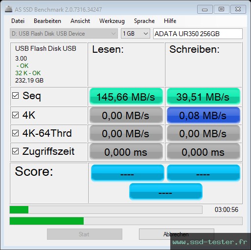 AS SSD TEST: ADATA UR350 256Go