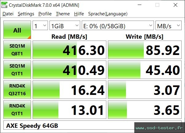 CrystalDiskMark Benchmark TEST: AXE Speedy 64Go