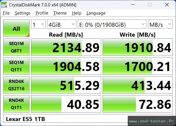 CrystalDiskMark Benchmark TEST: Lexar ES5 2To