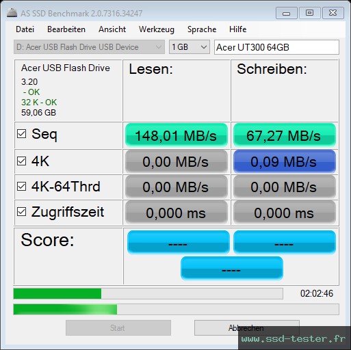 AS SSD TEST: Acer UT300 64Go