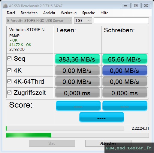 AS SSD TEST: Verbatim V3 Max 32Go