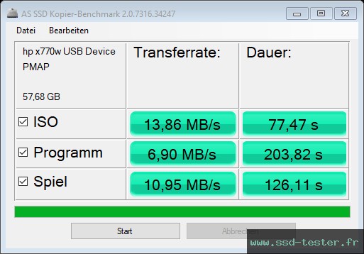 AS SSD TEST: HP x770w 64Go