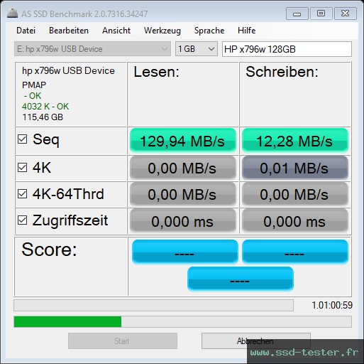 AS SSD TEST: HP x796w 128Go