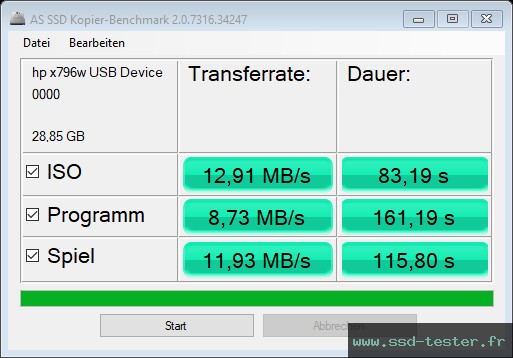AS SSD TEST: HP x796w 32Go