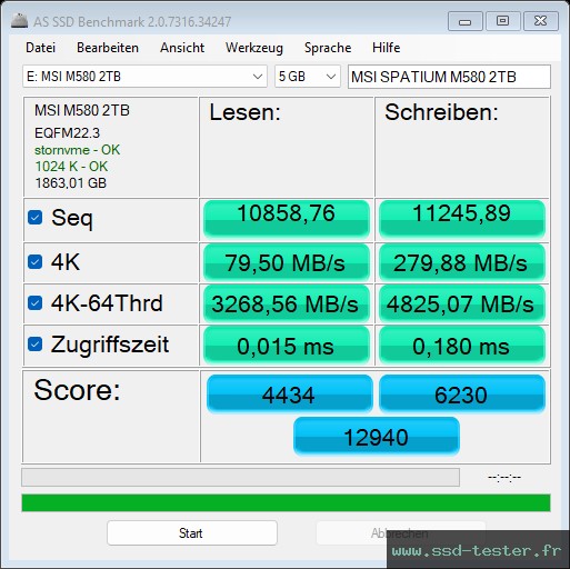 AS SSD TEST: MSI SPATIUM M580 FROZR 2To