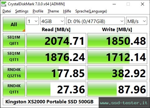 CrystalDiskMark Benchmark TEST: Kingston XS2000 Portable SSD 500GB