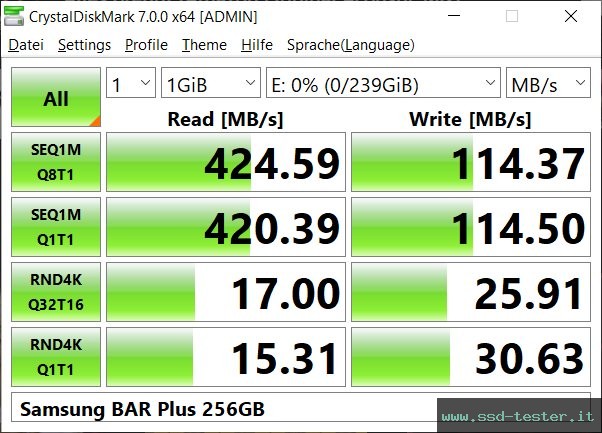 CrystalDiskMark Benchmark TEST: Samsung BAR Plus 256GB