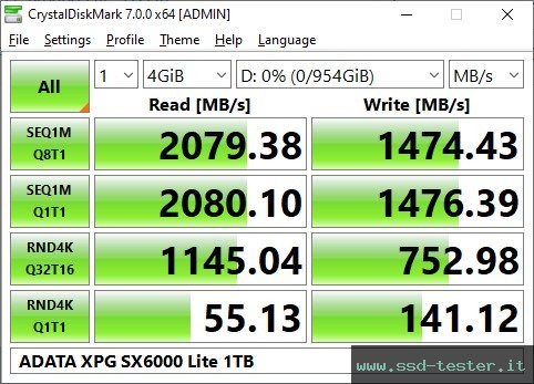 CrystalDiskMark Benchmark TEST: ADATA XPG SX6000 Lite 1TB