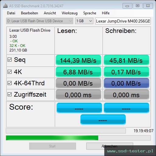 AS SSD TEST: Lexar JumpDrive M400 256GB