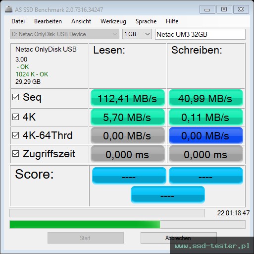 AS SSD TEST: Netac UM3 32GB