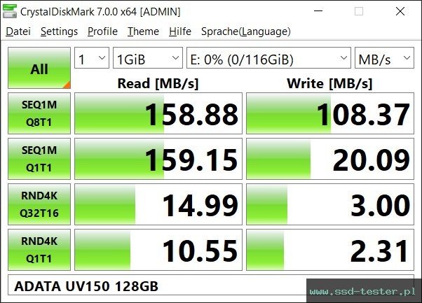CrystalDiskMark Benchmark TEST: ADATA UV150 128GB