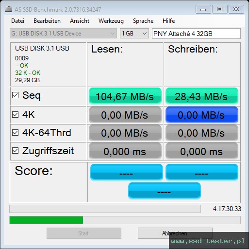 AS SSD TEST: PNY Attaché 4 32GB