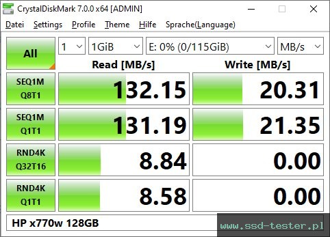 CrystalDiskMark Benchmark TEST: HP x770w 128GB
