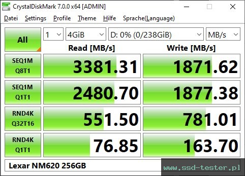 CrystalDiskMark Benchmark TEST: Lexar NM620 256GB