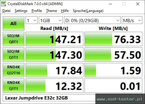 CrystalDiskMark Benchmark TEST: Lexar Jumpdrive E32c 32GB