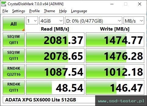 CrystalDiskMark Benchmark TEST: ADATA XPG SX6000 Lite 512GB