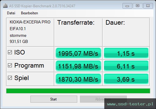 AS SSD TEST: KIOXIA EXCERIA PRO 1TB