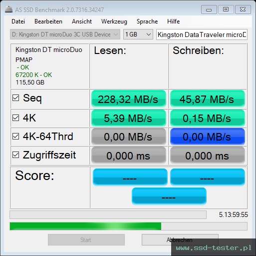 AS SSD TEST: Kingston DataTraveler microDuo 3C 128GB