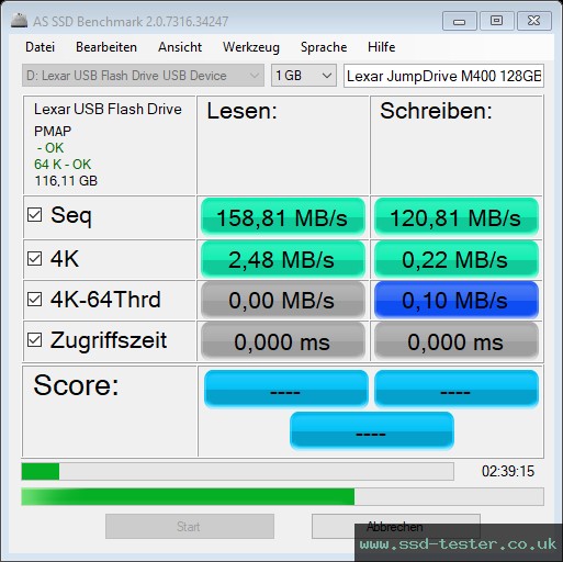 AS SSD TEST: Lexar JumpDrive M400 128GB
