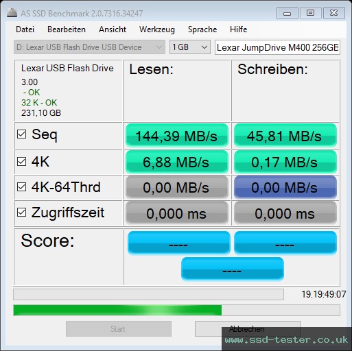 AS SSD TEST: Lexar JumpDrive M400 256GB