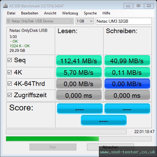 AS SSD TEST: Netac UM3 32GB