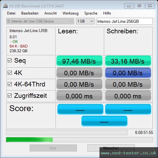 AS SSD TEST: Intenso Jet Line 256GB