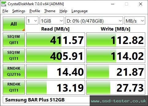 CrystalDiskMark Benchmark TEST: Samsung BAR Plus 512GB