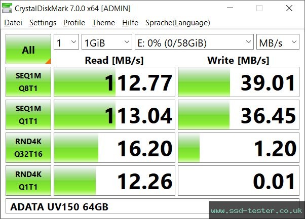 CrystalDiskMark Benchmark TEST: ADATA UV150 64GB