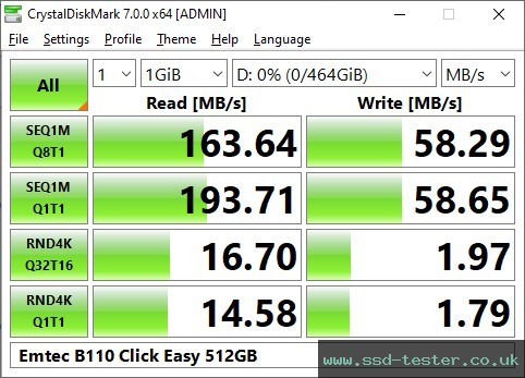 CrystalDiskMark Benchmark TEST: Emtec B110 Click Easy 512GB